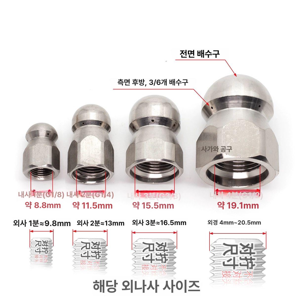 노즐헤드 고압세척기 부품 고압노즐 배관 분사 압력 C형 1전 6후 3 8 빠른 연결 포함 - 상세 이미지 5
