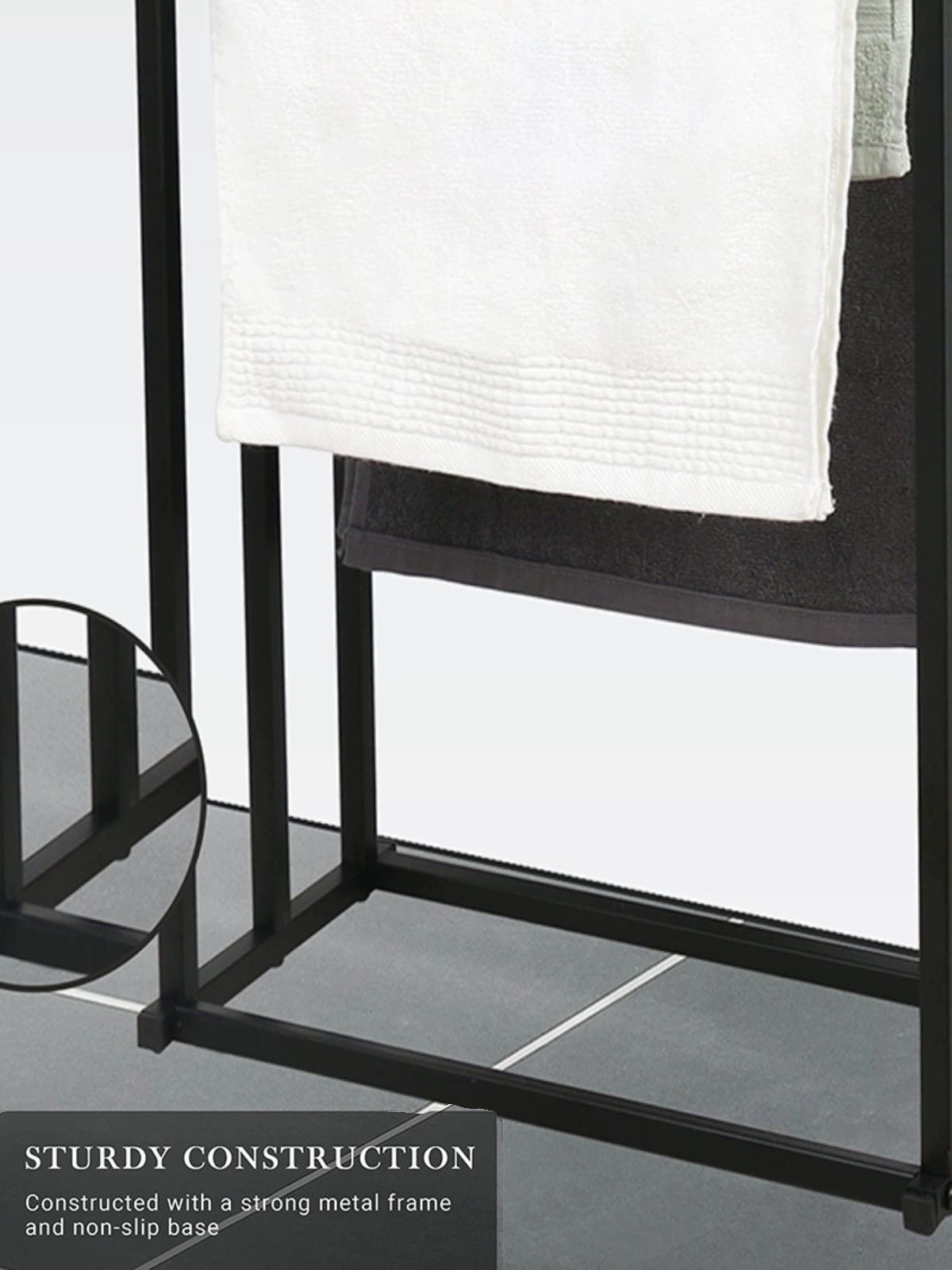이동식 타월거치대 욕실 수건걸이 이중극수건걸이 미용실 블랙 일반형 44x21x86cm - 상세 이미지 3