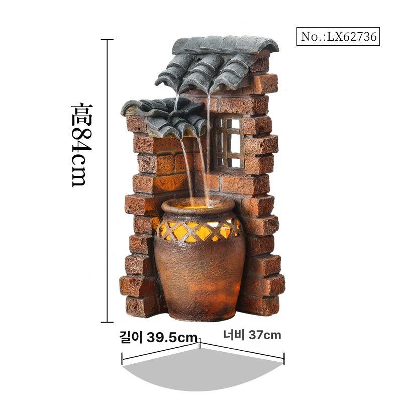 항아리 분수대 기와 수경 가정용 인테리어 조경 폭포 처마물+바닥적색 33x33x110CM - 상세 이미지 4