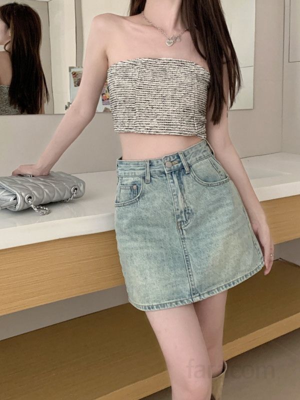 여성 A라인 데님 미니스커트 캐주얼 데일리 짧은 청치마 여자 숏 스커트 데이트룩 나들이룩 베이직 치마 봄 여름 코디 - 상세 이미지 3