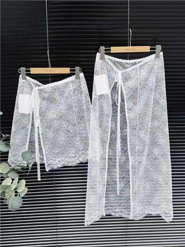 망사 레이스 시스루 반팔 셔링 자켓이너 반폴라 블라우스 화이트 짧은 치마 길이 50 - 상품 이미지