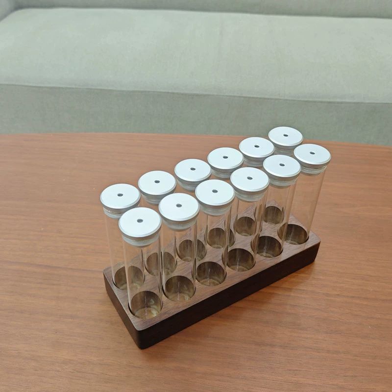 원두 보관 밀폐용기 아크릴 내열유리 12구 받침대+밀폐 뚜껑 투명병 22g - 상세 이미지 4