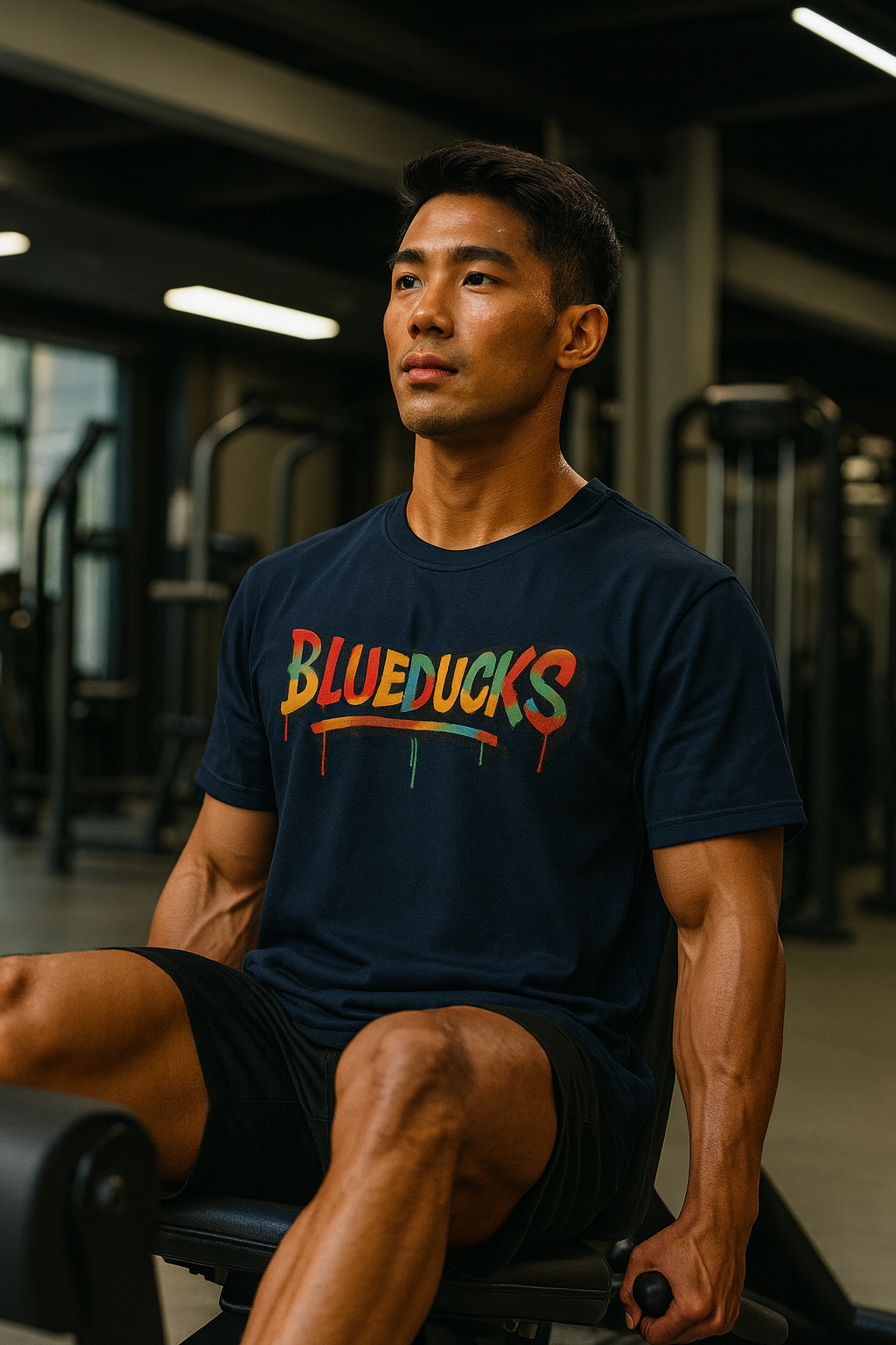 BLUEDUCKS _ 컬러풀 그래피티 루즈핏 반팔 티셔츠 / 시원하고 부드러운 소재 / 폴리100 남성 여성 웨이트 트레이닝 운동 / 4가지 색상 - 메인 이미지