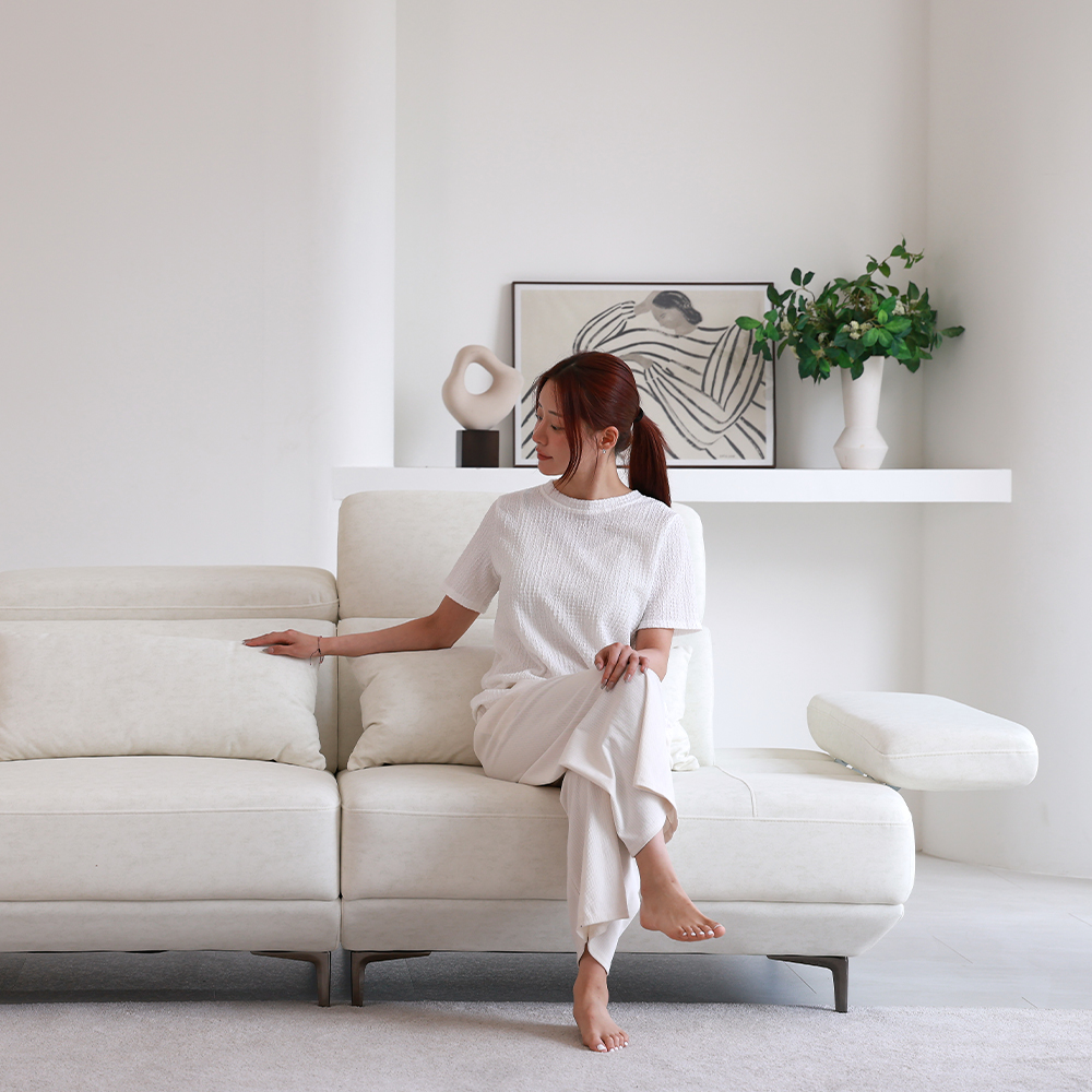 세인트블랑 퓨어케어 이지클린 패브릭 모듈형 스윙소파 sk 스툴미포함, 아이보리, 3.5인용