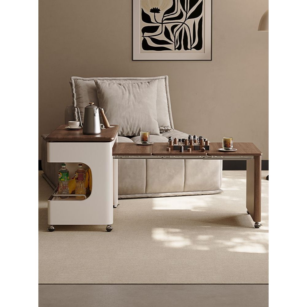 거실 티테이블 슬라이딩 길이조절 사이드테이블 슬림 협탁 월넛 40cm / 기본형