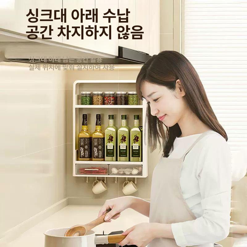 주방 벽선반 양념통 선반 양념 벽걸이 정리대 철제 수납 3층 스탠드 스탠드 없음 B - 상세 이미지 5