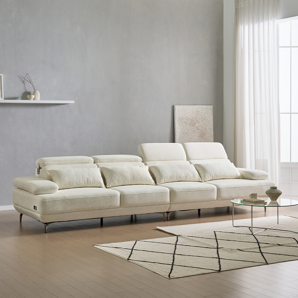 세인트블랑 퓨어케어 이지클린 패브릭 모듈형 스윙소파 sk 스툴미포함, 아이보리, 3.5인용