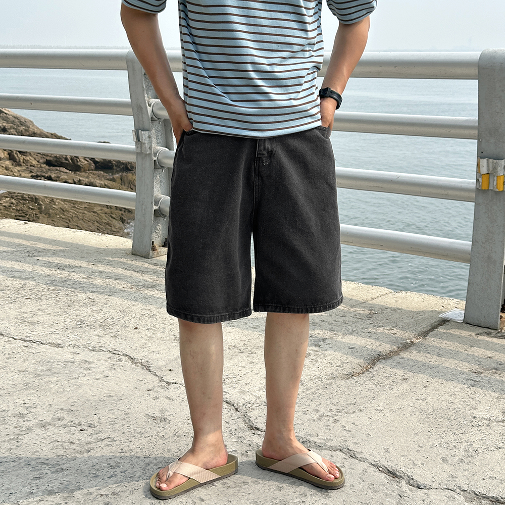 남자 버뮤다팬츠 와이드 여름 쿨데님 청반바지 - 상세 이미지 3