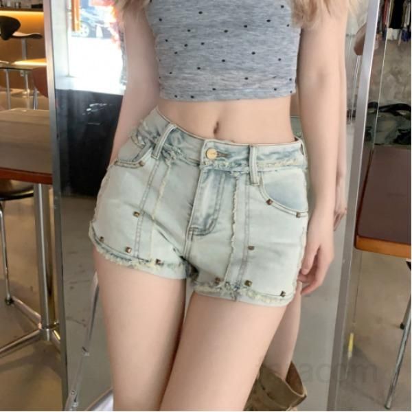 여성 라이트블루 워싱 데미지 데님 반바지 캐주얼 숏팬츠 빈티지 숏기장 핫팬츠 봄 여름 - 상품 이미지