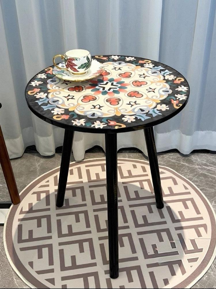 꽃문양 사이드테이블 만다라 감성 탁자 거실 장식 소품 블랙