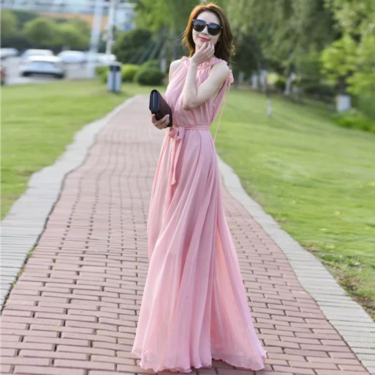40대여름원피스 편한원피스 프릴 루즈핏 민소매 휴양지 보라 - 상세 이미지 4