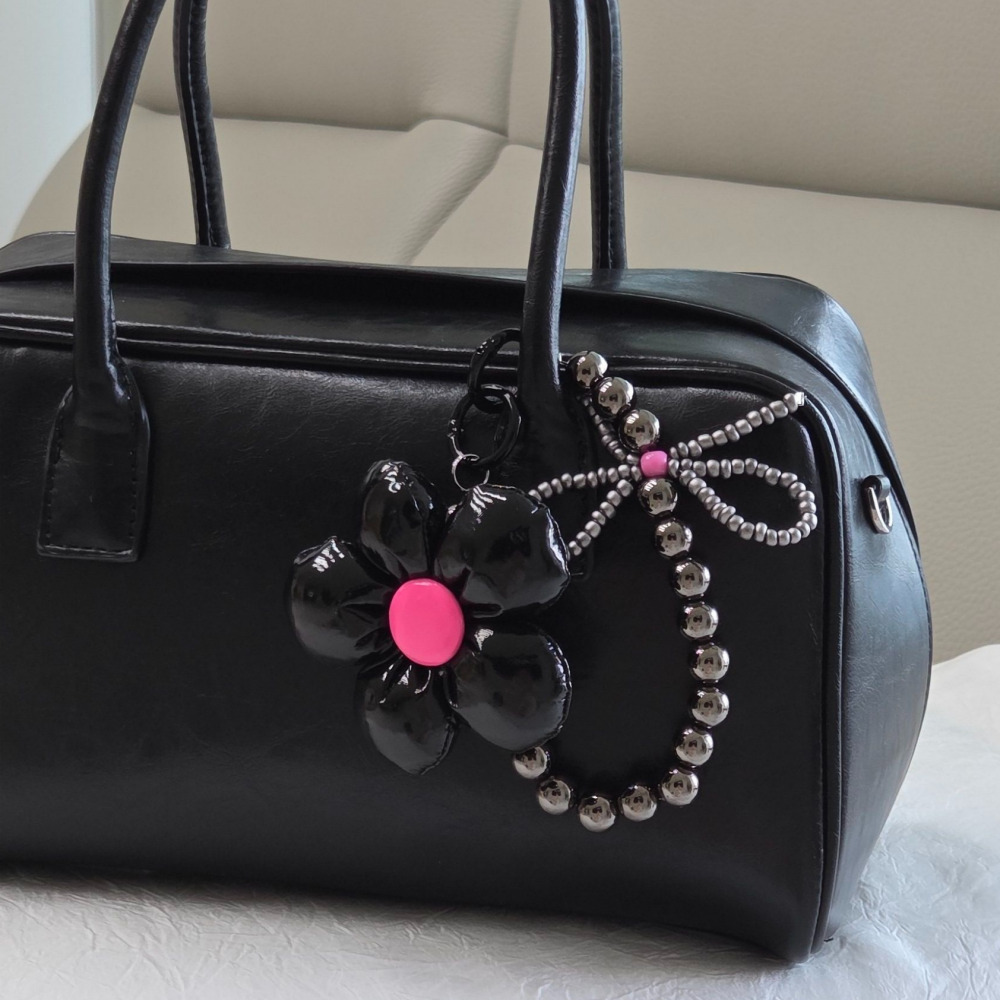 블랙 실버 플라워 모양 블링블링 볼체인 키링 백참 백꾸 가방 꾸미기 이미지 8