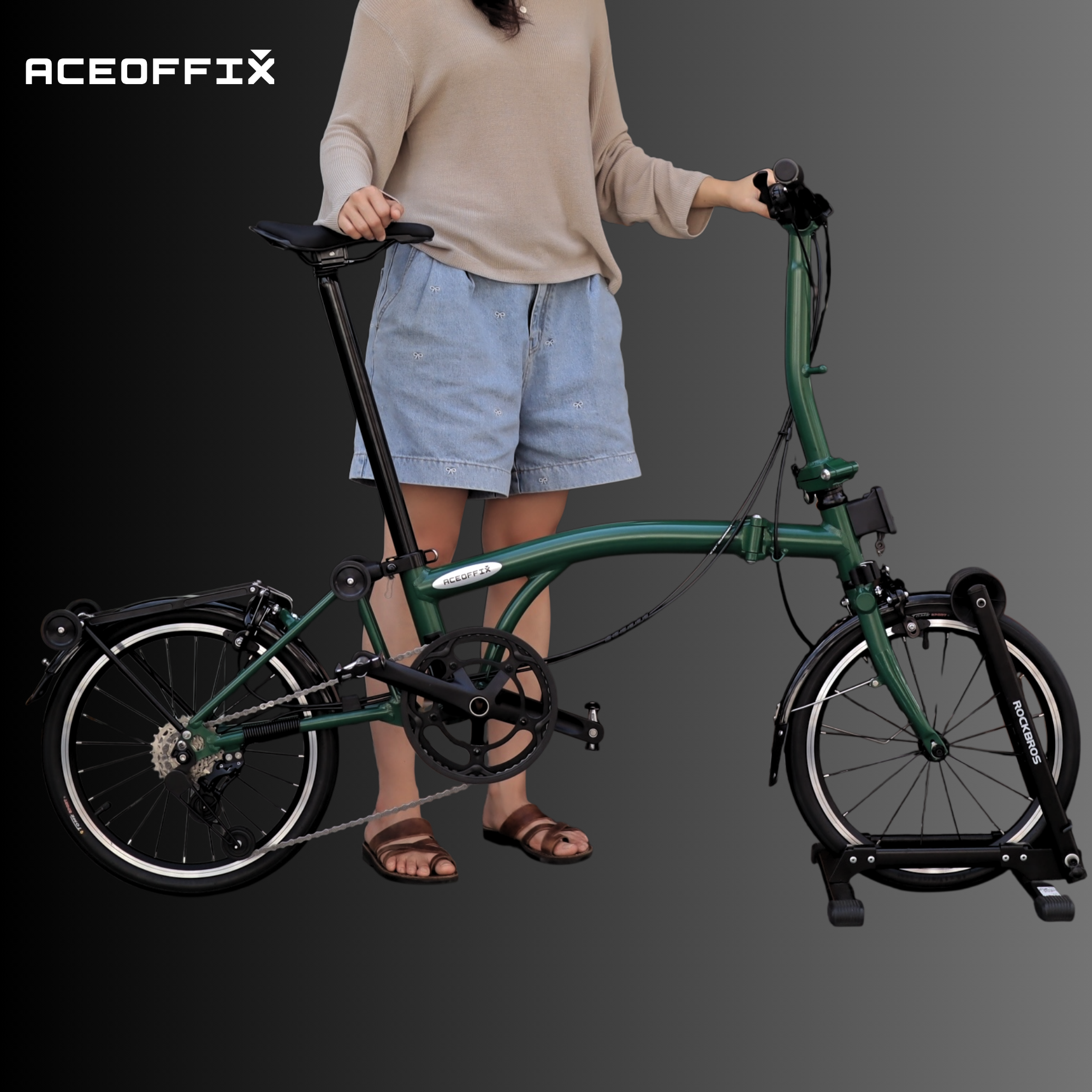 서울 용산 에이스오픽스 에어 트라이폴드 접이식 미니벨로 자전거 레이싱 그린, 블랙에디션