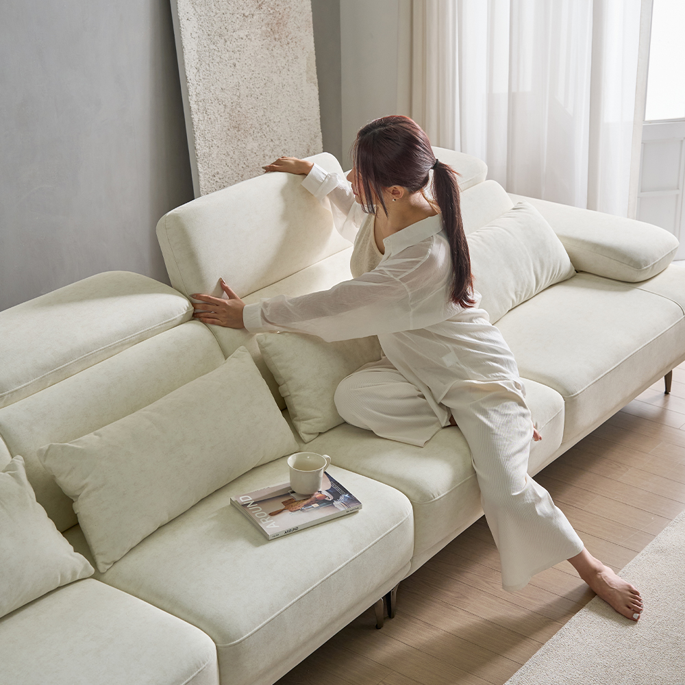 세인트블랑 퓨어케어 이지클린 패브릭 모듈형 스윙소파 sk 스툴미포함, 아이보리, 3.5인용