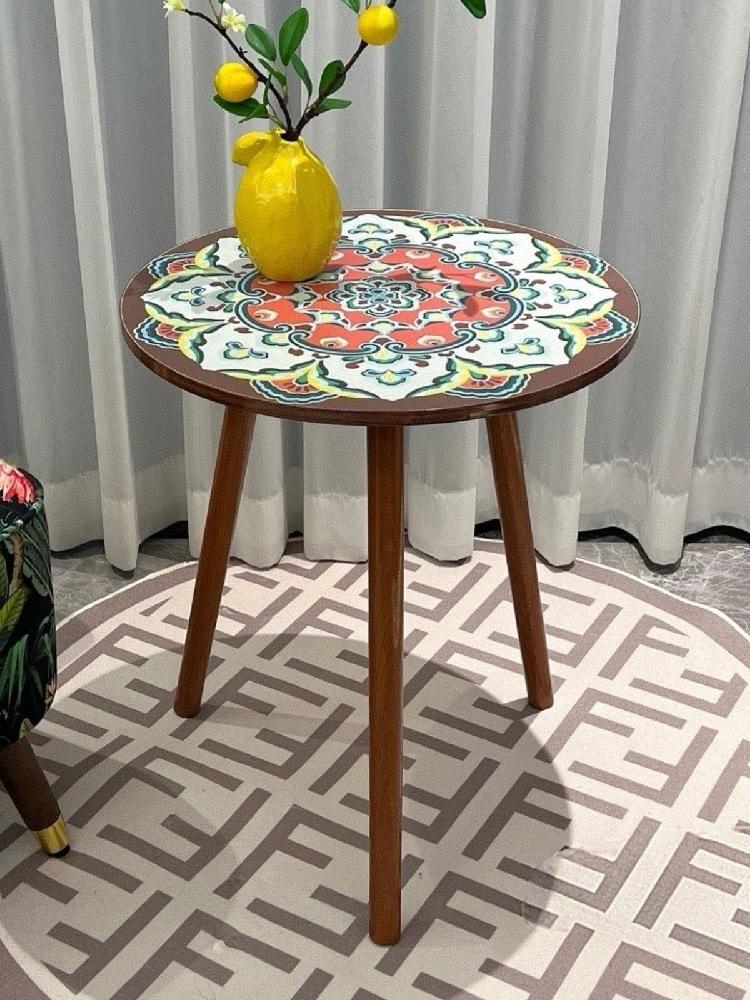 꽃문양 사이드테이블 만다라 감성 탁자 거실 장식 소품 블랙