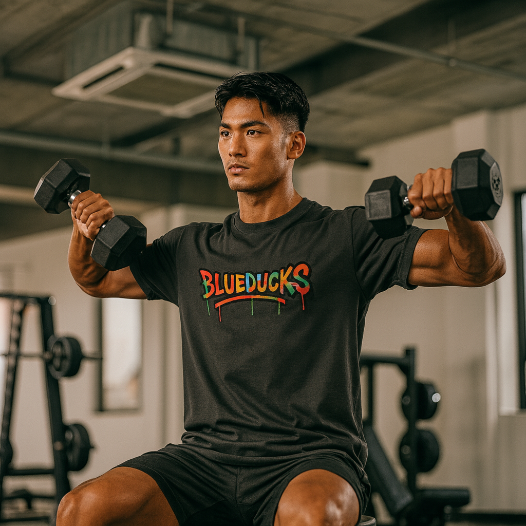 BLUEDUCKS _ 컬러풀 그래피티 루즈핏 반팔 티셔츠 / 시원하고 부드러운 소재 / 폴리100 남성 여성 웨이트 트레이닝 운동 / 4가지 색상 - 상세 이미지 3
