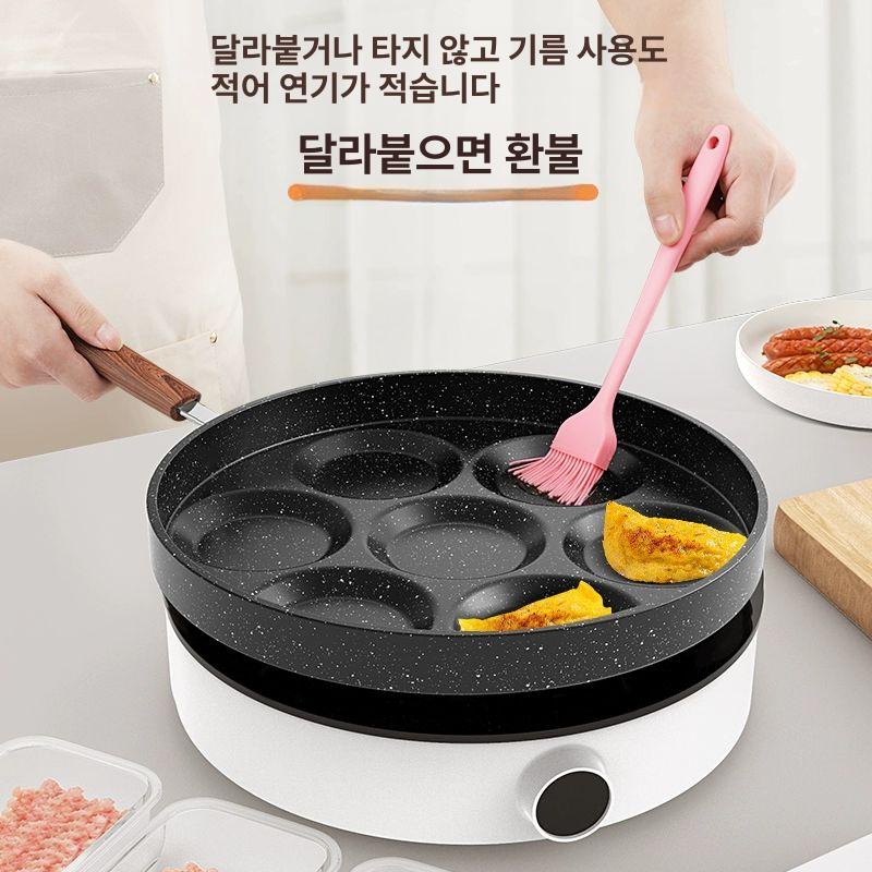 업소용 계란후라이팬 프라이팬 에그팬 토스트 7구 스토브 호환 나무주걱+실리콘 포함 - 상세 이미지 4