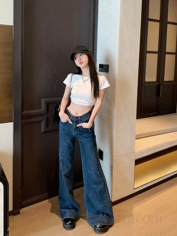 여성 하이웨스트 롱 와이드 부츠컷 데님 청바지 플레어 빈티지 워싱 트렌디 캐주얼 데일리 스트릿 무드 팬츠 - 상세 이미지 4