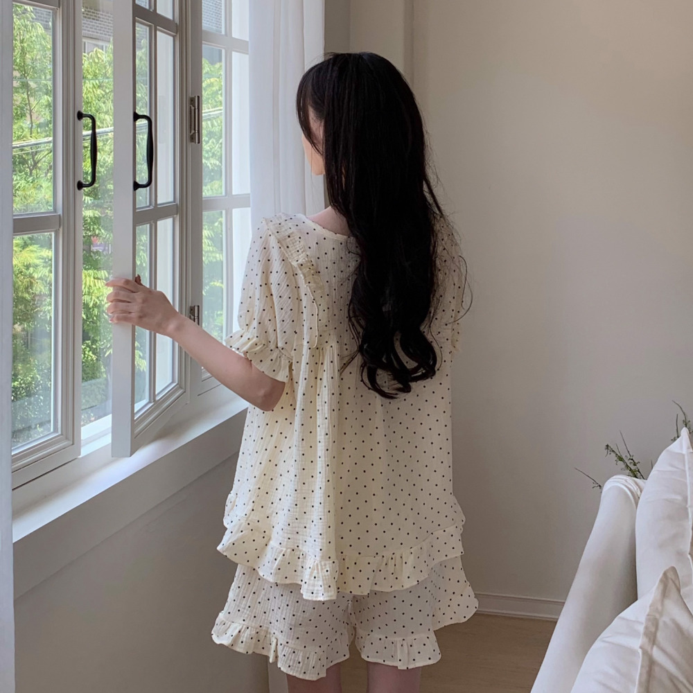 요루면잠옷 파자마파티 여름잠옷세트 프릴 공주 순면 반팔 홈웨어 - 상세 이미지 4
