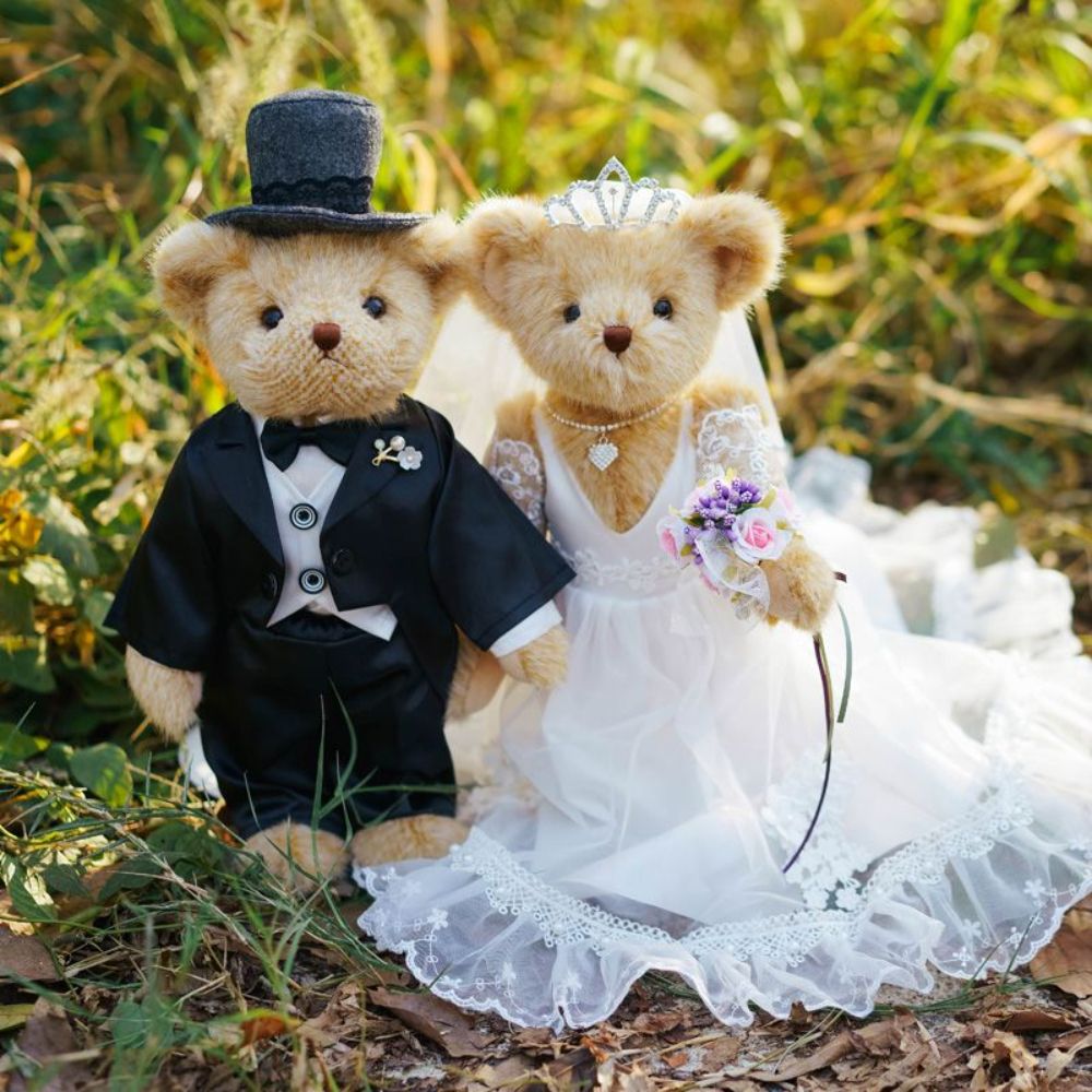 곰인형 커플 프로포즈 웨딩인형 신혼부부 결혼선물 곰돌이 신랑신부 A / 면사포 35cm