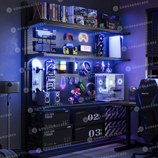 공간녹백 스탠드 타공 판 보드 페그 책상 철제 걸이대 블랙 66cm, 1개