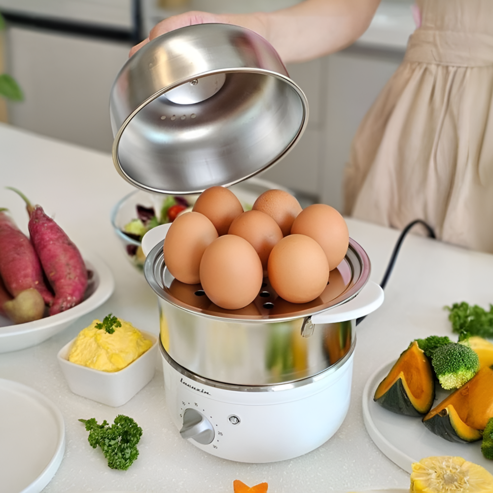 올스텐 계란찜기 2단 풀스텐 타이머 멀티찜기 에그쿠커 계란삶는기계