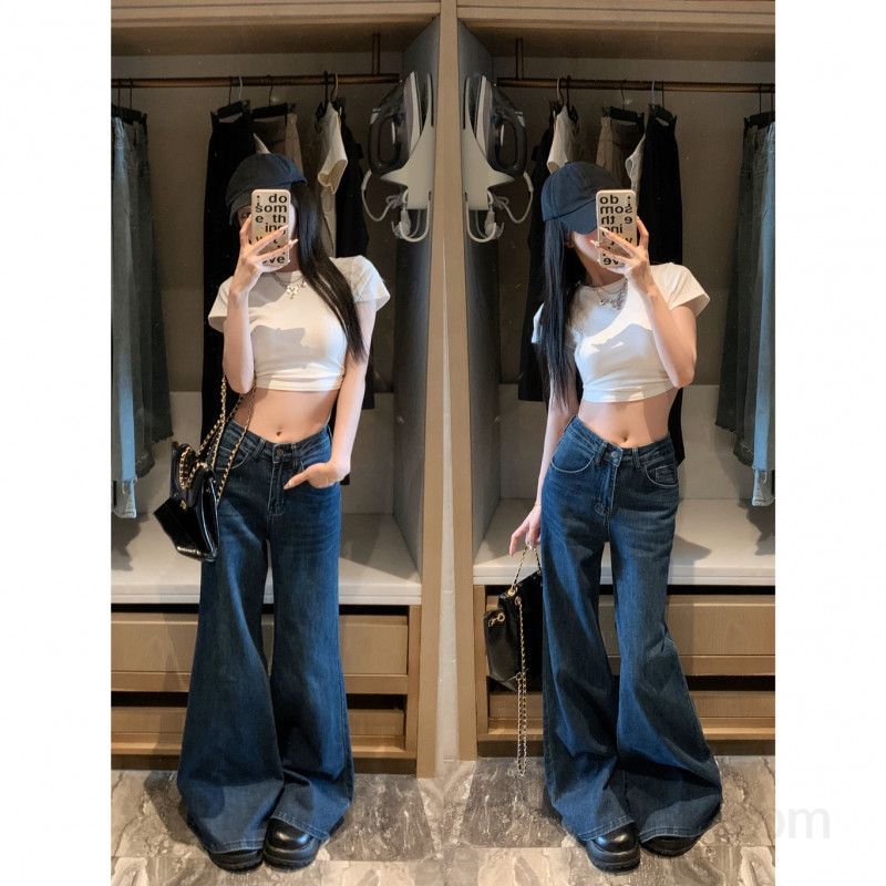 여성 하이웨스트 롱 와이드 부츠컷 데님 청바지 플레어 빈티지 워싱 트렌디 캐주얼 데일리 스트릿 무드 팬츠 - 상세 이미지 5