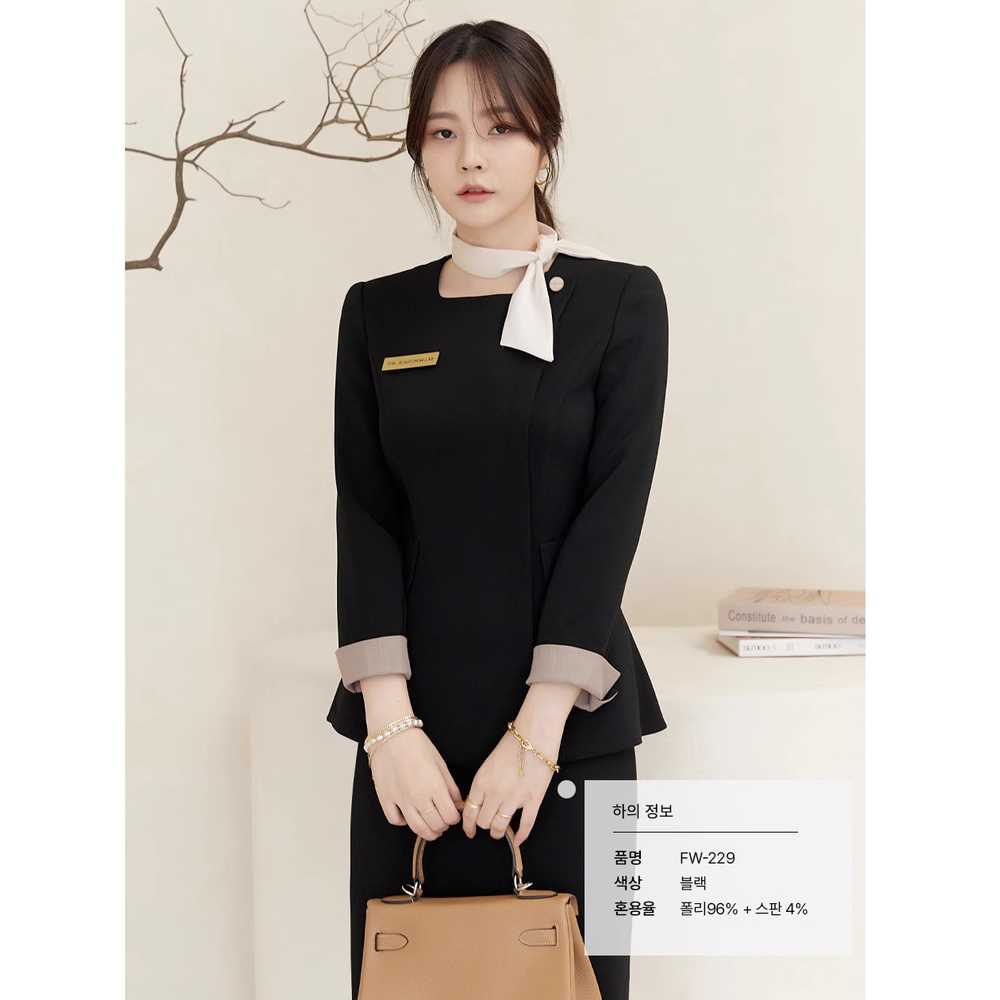 호텔 유니폼 근무복 긴팔 메이드복 여성 바리스타 블랙 스커트 정장 (사이즈문의) - 상세 이미지 3