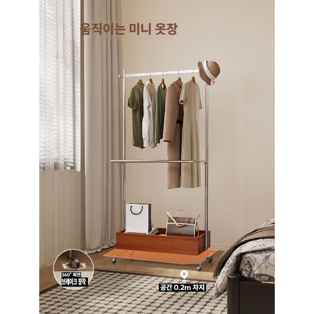 빈티지 스탠드행거 공간활용 이동식 미니 옷장 길이60cm / 갈색 수납상자 - 상세 이미지 5