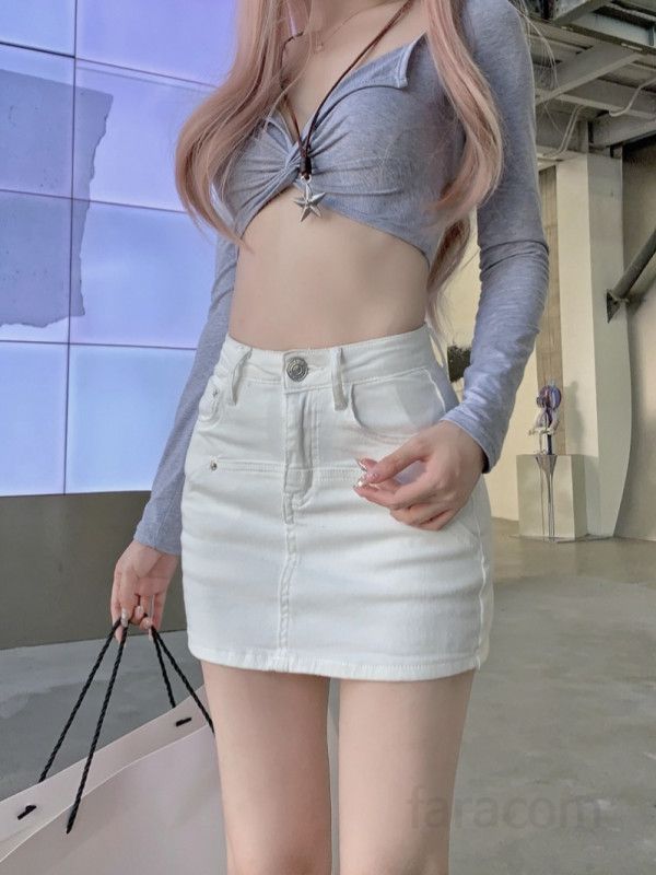 여성 하이웨스트 미니 스커트 데님 면스판 코튼 베이직 캐주얼 심플 데일리 코디 치마바지 봄 여름 - 상세 이미지 4