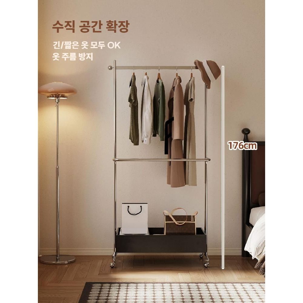 빈티지 스탠드행거 공간활용 이동식 미니 옷장 길이60cm / 갈색 수납상자 - 상세 이미지 4