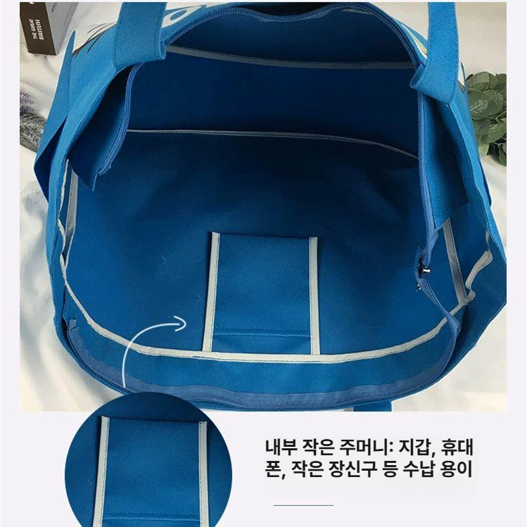도라에몽 대용량 숄더백 여행가방 원숄더 접이식 쇼핑백 친환경 캔버스 수하물 가방 - 상세 이미지 3