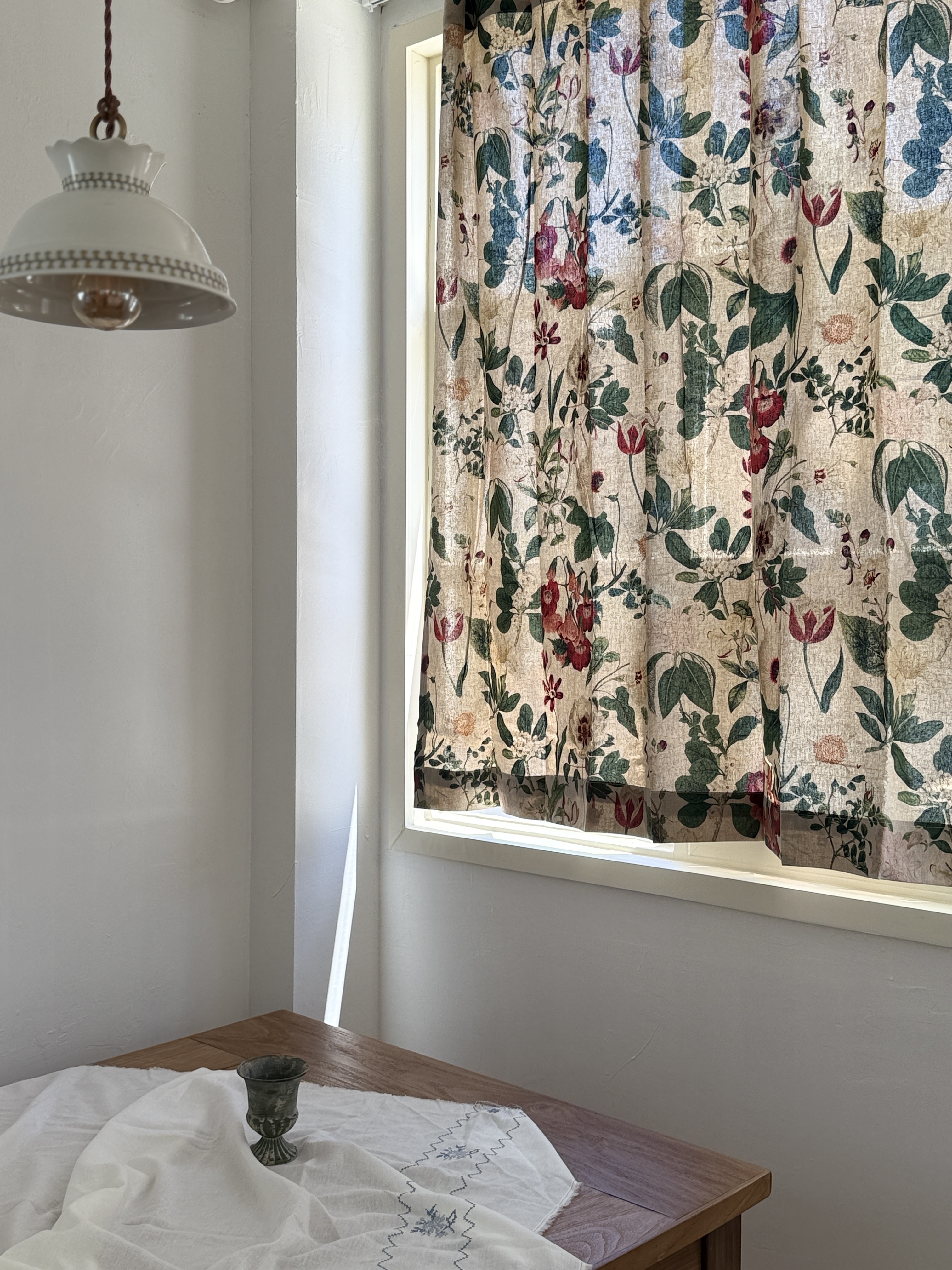 바이아미 린넨 나염 빈티지 핀스타일 맞춤 제작 거실 커튼