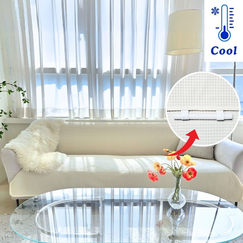냉감 쇼파패드 여름 소파커버 쇼파천갈이 돌 흙 소파매트 쿨 덮개 와플 아이보리70X150