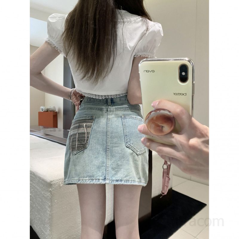 여성 A라인 숏 데님 미니스커트 워싱 짧은 청치마 캐주얼 데일리룩 베이직 여자 스커트 봄 여름 - 상세 이미지 5