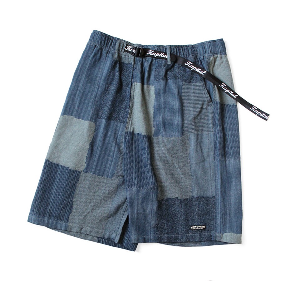 KAPITAL 캐피탈 패치워크 TUGIHAGI 이지 쇼트 팬츠 남성 데님 반바지