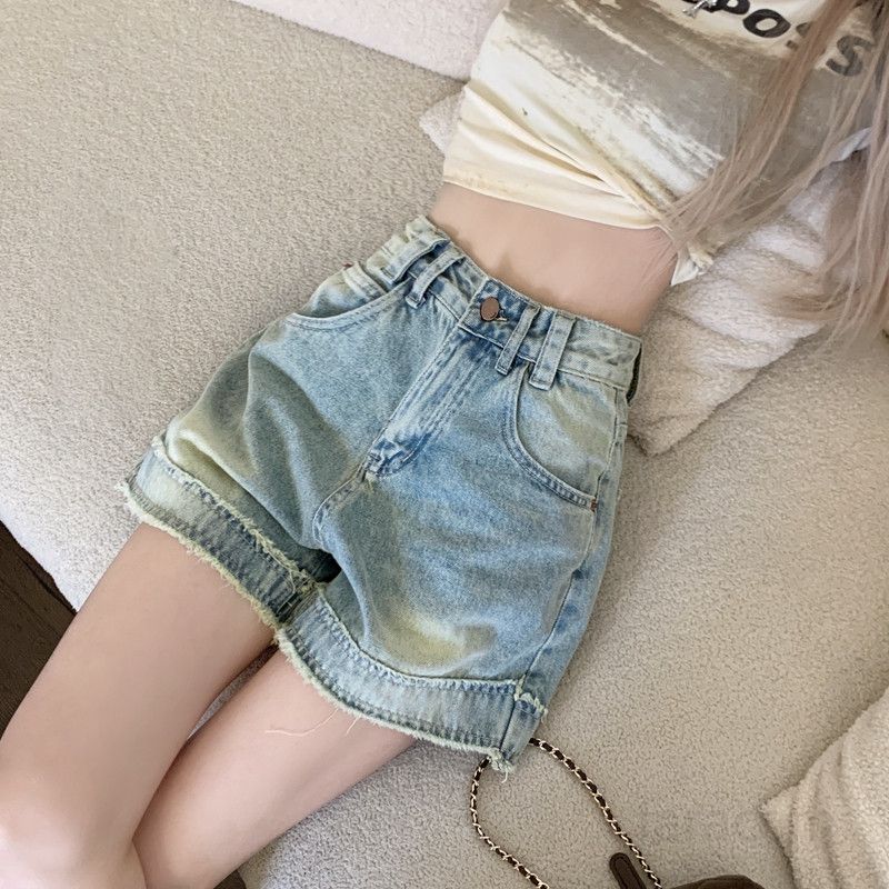 여성 하이웨이스트 워싱 빈티지 여름 데님 숏팬츠 와이드핏 반바지 캐주얼 데일리 청바지 여행 바캉스 코디 봄 여름 - 상세 이미지 5