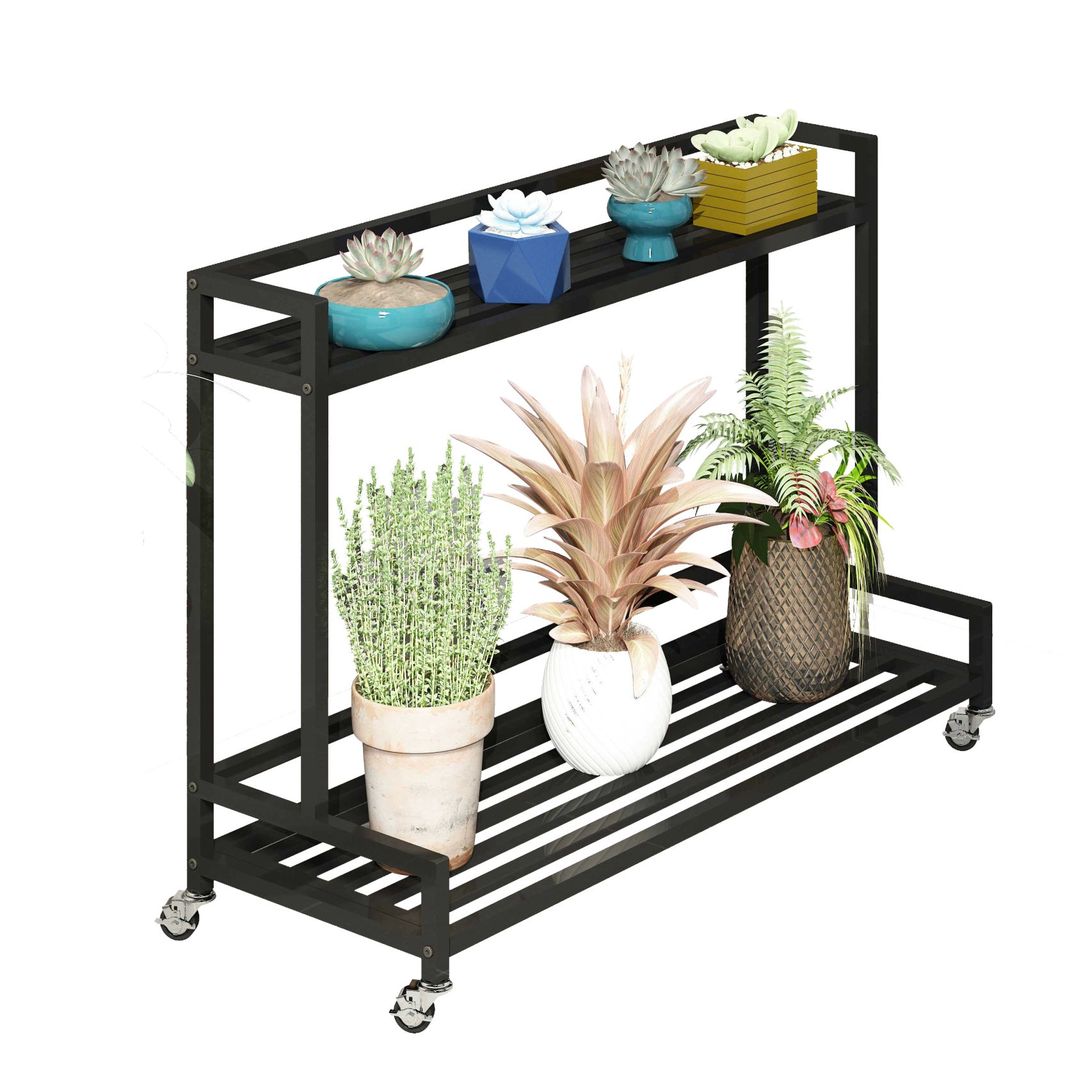 이동식 2단 철제 화분 선반 받침대 진열대 정리대 거치대 화이트 15cm 이중 100cm 대 - 상품 이미지
