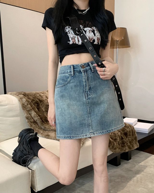 여성 하이웨스트 미니 데님 스커트 짧은 청치마 A라인 캐주얼 오피스룩 출근룩 데일리 데이트룩 캠퍼스룩 봄 여름 슬림핏 - 상세 이미지 4