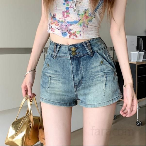 여성 여름 빈티지 워싱 데님 숏팬츠 하이웨스트 슬림핏 스판 데일리 캐주얼 코디 반바지 봄 여름 청바지