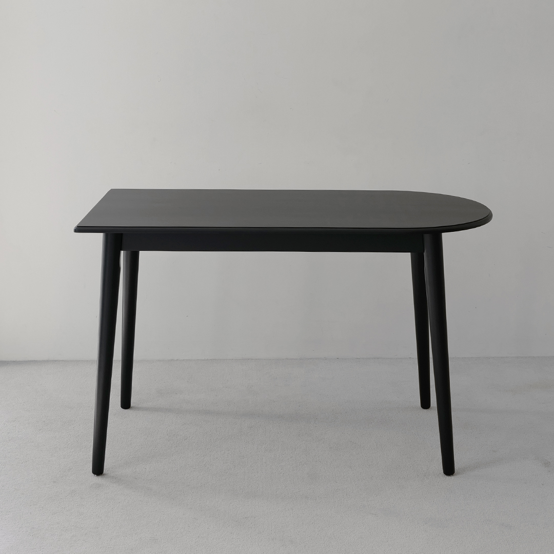 자야캠핑 포르보 블랙 천연 원목 반원 반타원형 식탁 테이블 1200