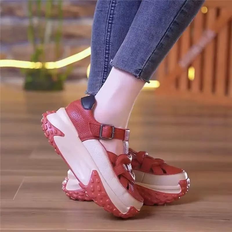 운동화 패션 통굽 편한신발 여자키높이스니커즈 와인레드 - 상세 이미지 5