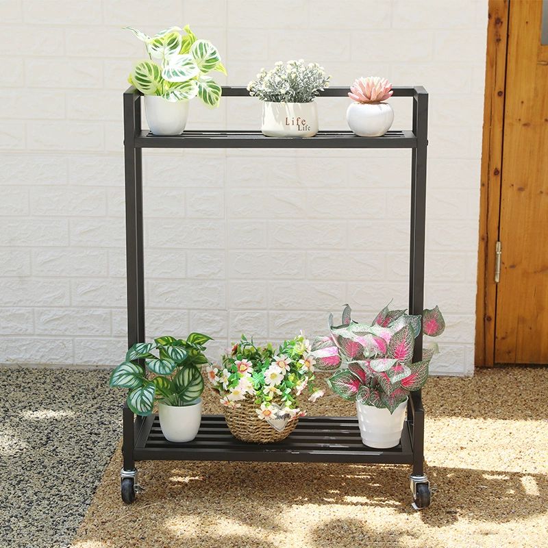 이동식 2단 철제 화분 선반 받침대 진열대 정리대 거치대 화이트 15cm 이중 100cm 대 - 상세 이미지 3