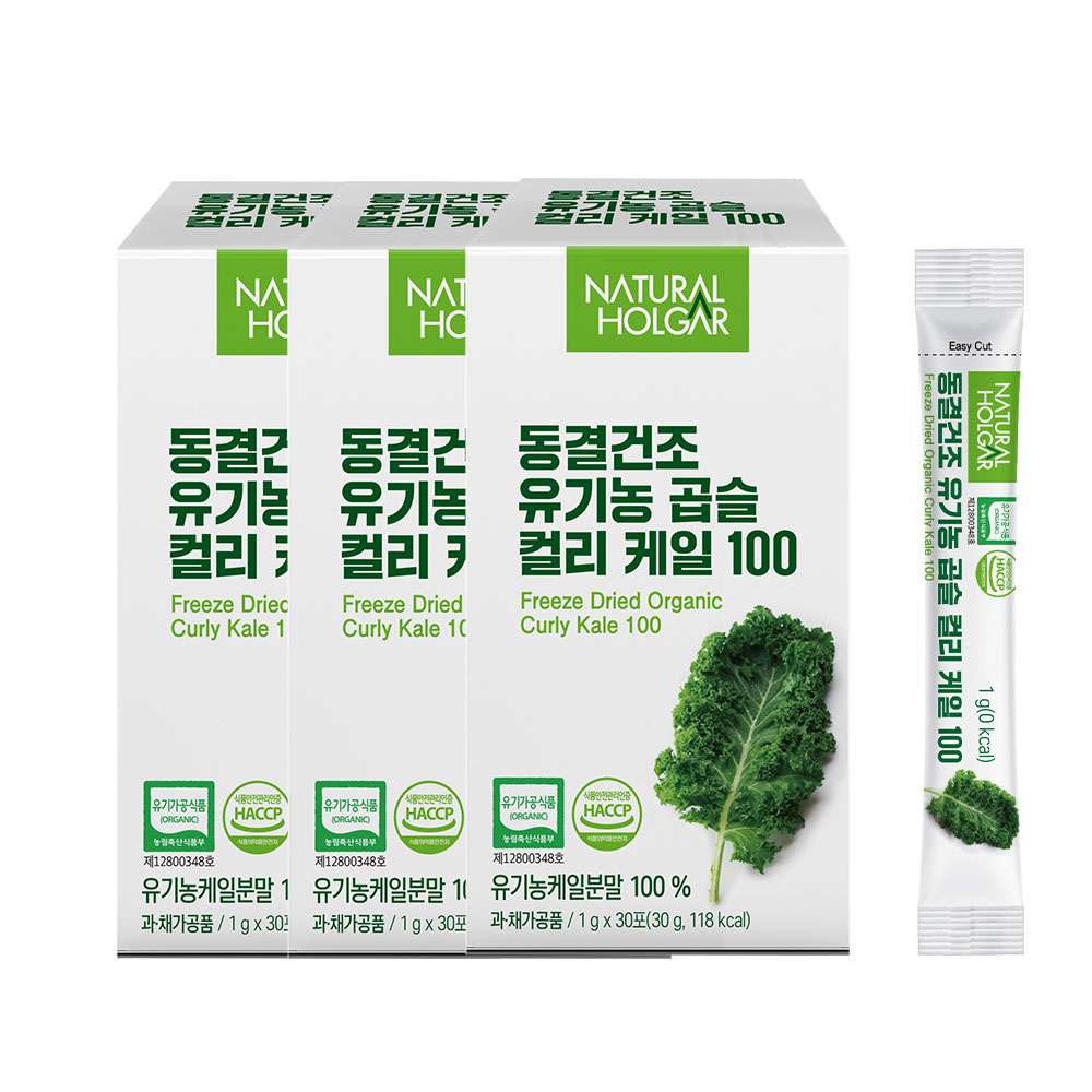 네츄럴올가 유기농 컬리케일 100% 동결건조 곱슬케일 분말 30포, 3개 - 메인 이미지