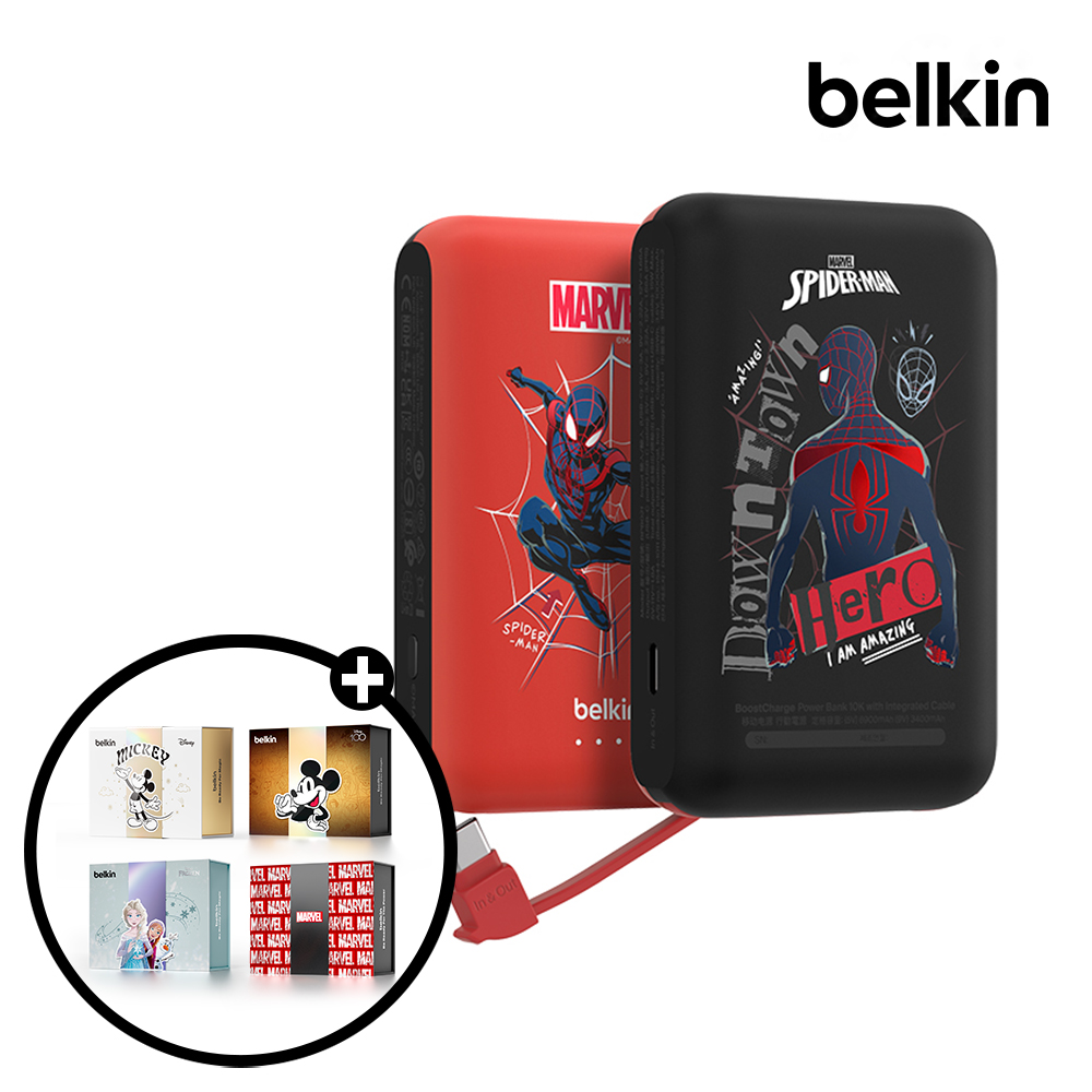 벨킨 디즈니 C타입 케이블 일체형 20W 10000mAh 보조배터리 스파이더맨(BPB021qcBR-DY) - 상품 이미지