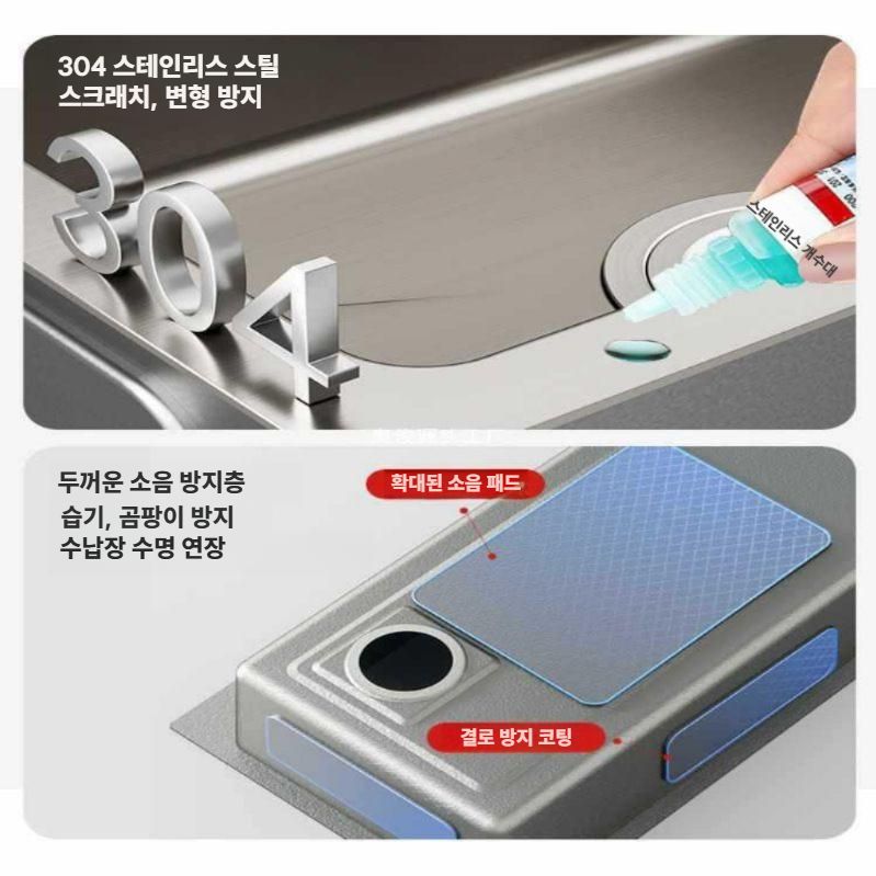 스텐 사각싱크볼 600 교체 탕비실 주방 싱크대 개수대 A / 600x450 3홀 단품 - 상세 이미지 5