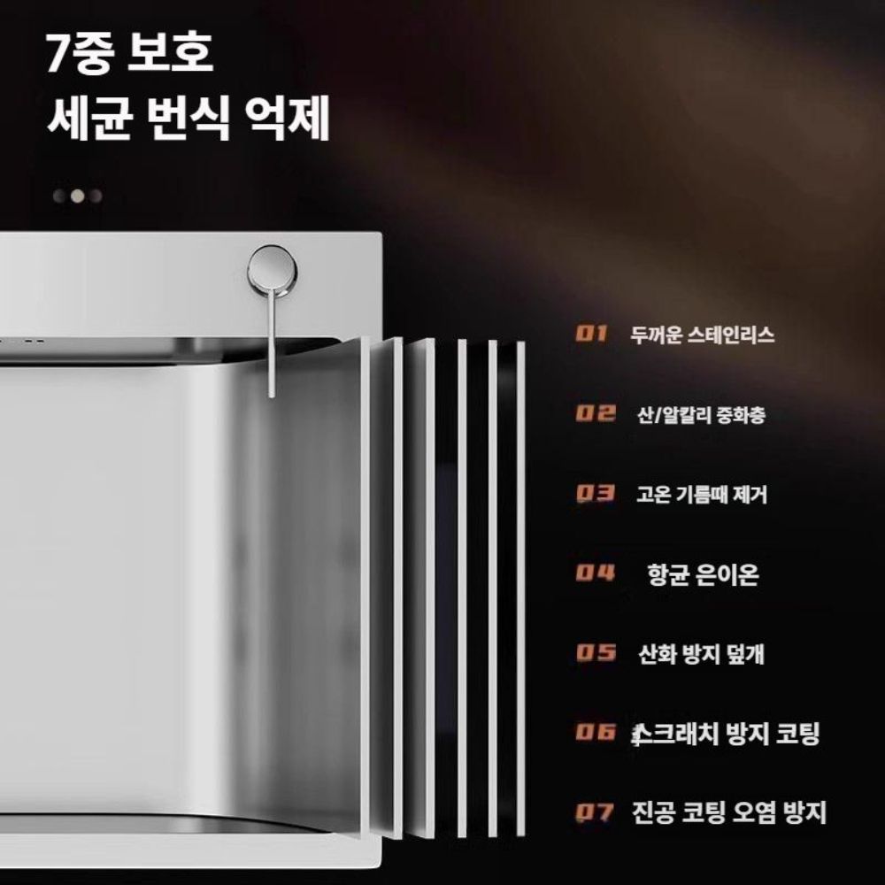 스텐 싱크볼 주방 사각 싱크대 식당 아파트 개수대 55x45 / 3홀 배수세트