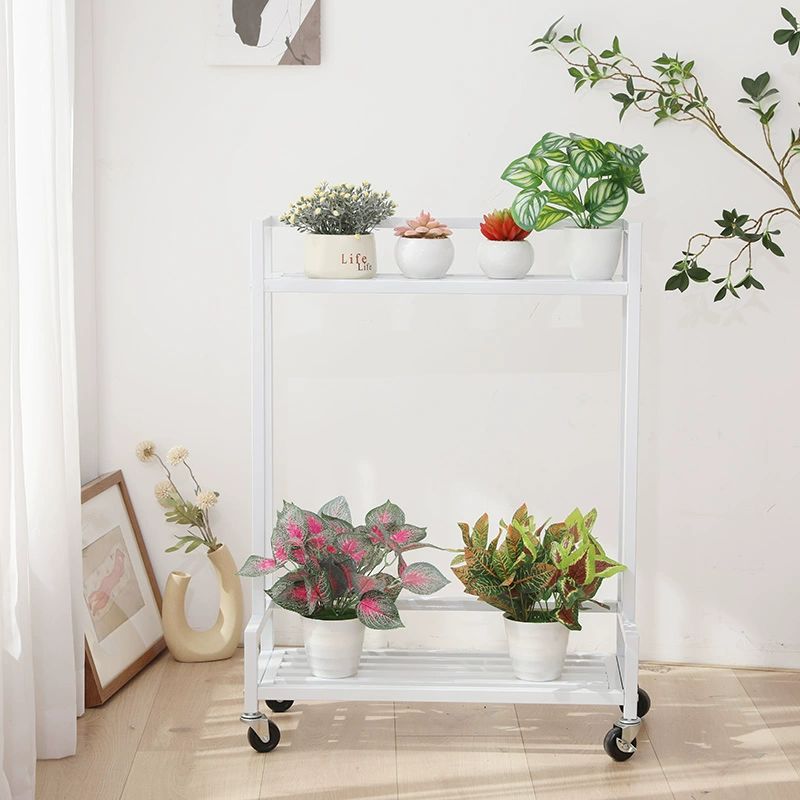 이동식 2단 철제 화분 선반 받침대 진열대 정리대 거치대 화이트 15cm 이중 100cm 대 - 상세 이미지 2
