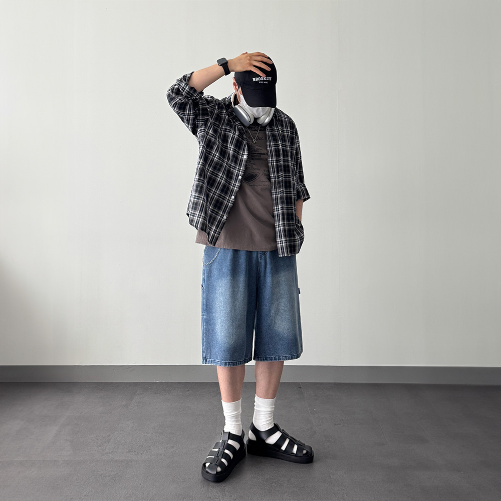 남자 밴딩 버뮤다 청반바지 칠부 남자데님반바지 - 상세 이미지 4