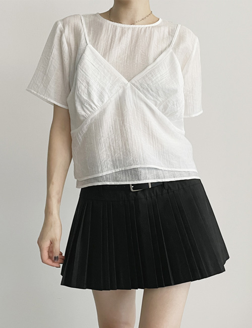 린느 라운드 블라우스 & 뷔스티에 세트 [3color] - 상품 이미지